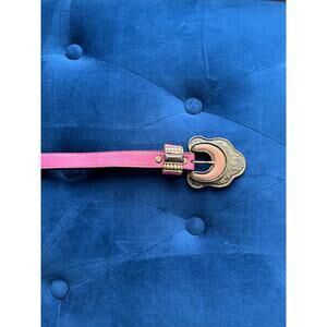 Women's Vtg y2k Leatherock Hot Pink Boho Western Copper Engraved Buckle Belt S